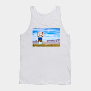 Historic Route 66 road sign in desert with mountain backdrop, Arizona. Tank Top